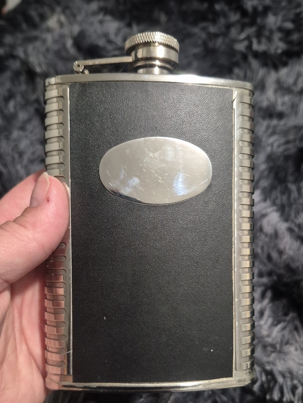Black Stainless Steel Hip Flask with Engraving Plate